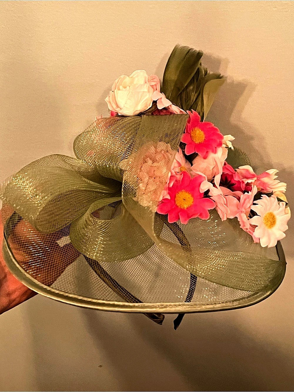 Floral Green & Pink Hat Like New